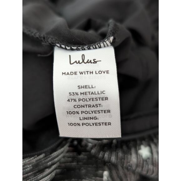 Lulus Maddisun Black and Silver Metallic Star Tiered Ruffle Mini Dress Size L - Picture 8 of 8